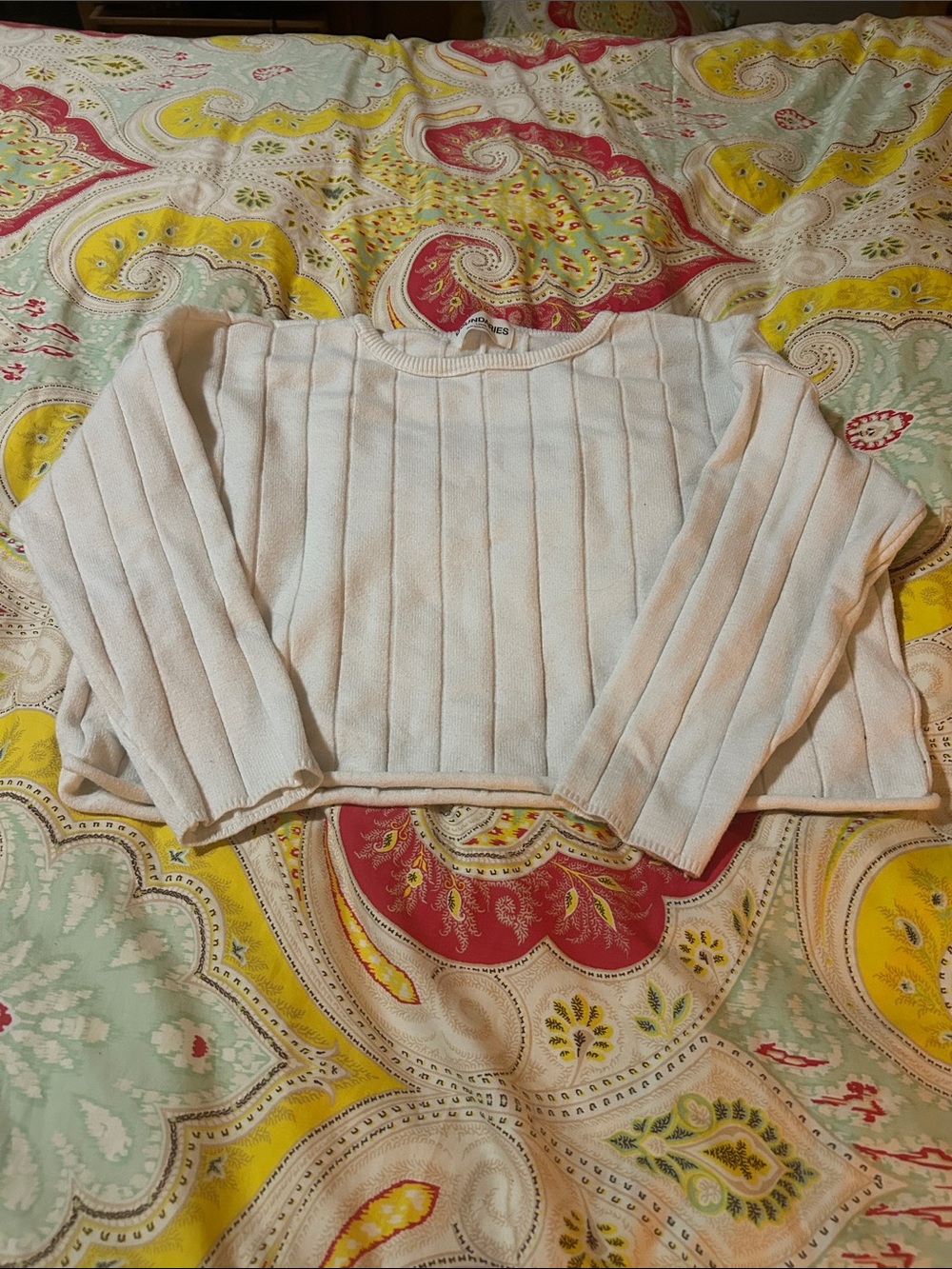 Cream Ribbed Cropped Sweater